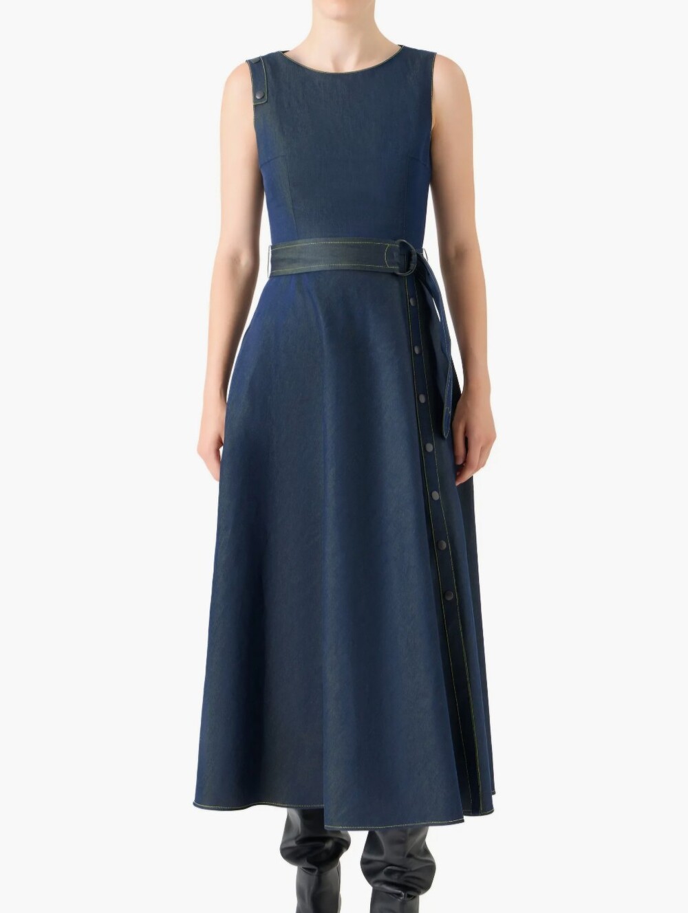 Akris Punto Denim Sleeveless Belted Midi Dress New W Invisible Repair